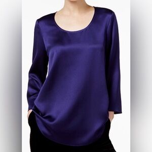 Eileen Fisher Silk Charmeause Bateau Neck Tunic Top~S~Purple-runs big- 3/4sleeve